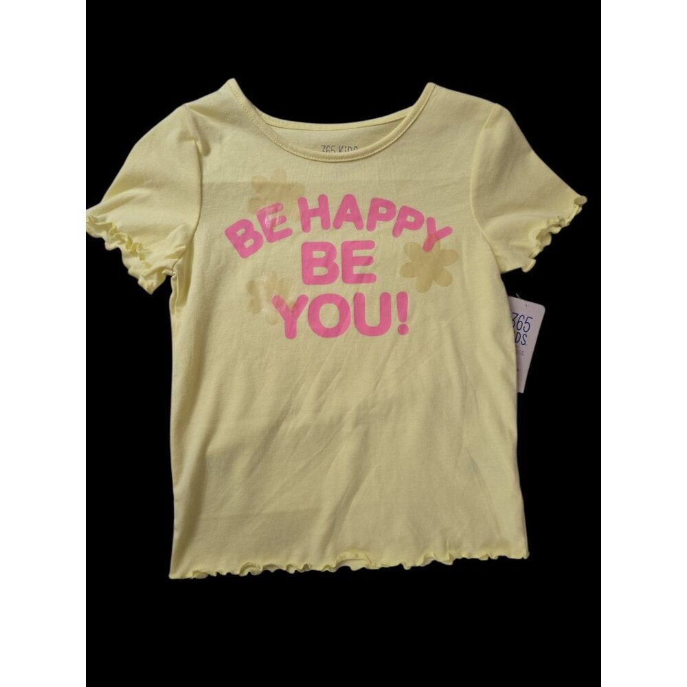 NWT Toddler Girls Yellow "Be Happy Be You" Short Sleeve Ruffle Tee Size 4